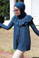 Tesettür giyim LACİVERT FIRFIR DETAYLI TUNİK T 5347