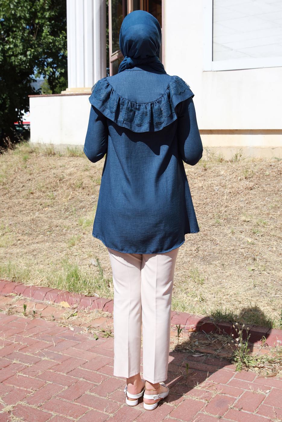 Tesettür giyim LACİVERT FIRFIR DETAYLI TUNİK T 5347