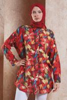 Tesettür giyim KIRMIZI DESENLİ PAMUKLU TESETTÜR TUNİK T 5362