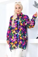 Tesettür giyim MOR DESENLİ PAMUKLU TESETTÜR TUNİK T 5362