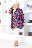 Tesettür giyim MOR DESENLİ PAMUKLU TESETTÜR TUNİK T 5362