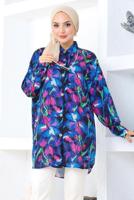 Tesettür giyim LACİVERT DESENLİ PAMUKLU TESETTÜR TUNİK T 5362