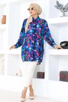 Tesettür giyim LACİVERT DESENLİ PAMUKLU TESETTÜR TUNİK T 5362