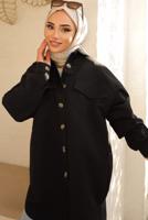 Tesettür giyim SİYAH GENİŞ KESİM GÖMLEK TUNİK T 55616