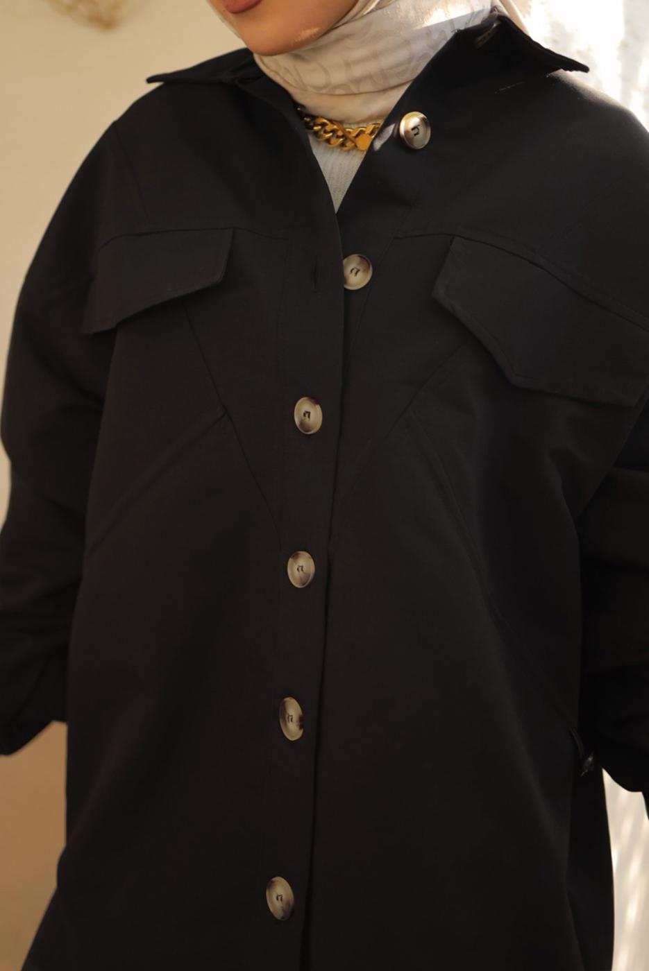 Tesettür giyim SİYAH GENİŞ KESİM GÖMLEK TUNİK T 55616