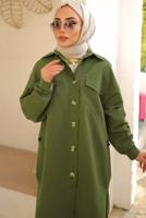 Tesettür giyim HAKİ GENİŞ KESİM GÖMLEK TUNİK T 55616