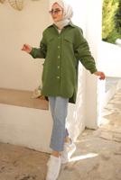 Tesettür giyim HAKİ GENİŞ KESİM GÖMLEK TUNİK T 55616