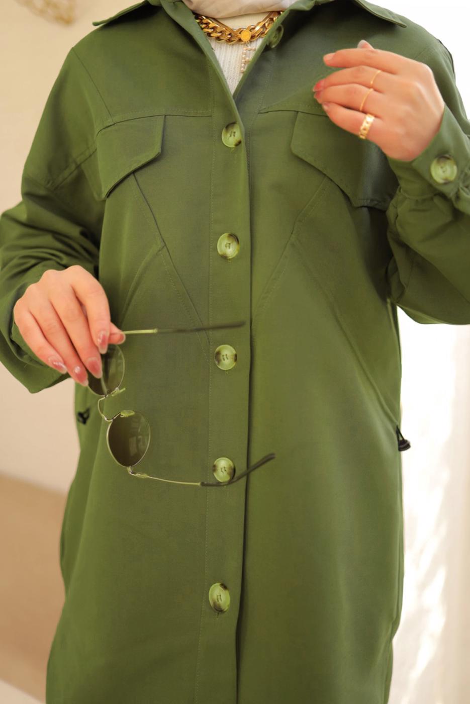 Tesettür giyim HAKİ GENİŞ KESİM GÖMLEK TUNİK T 55616