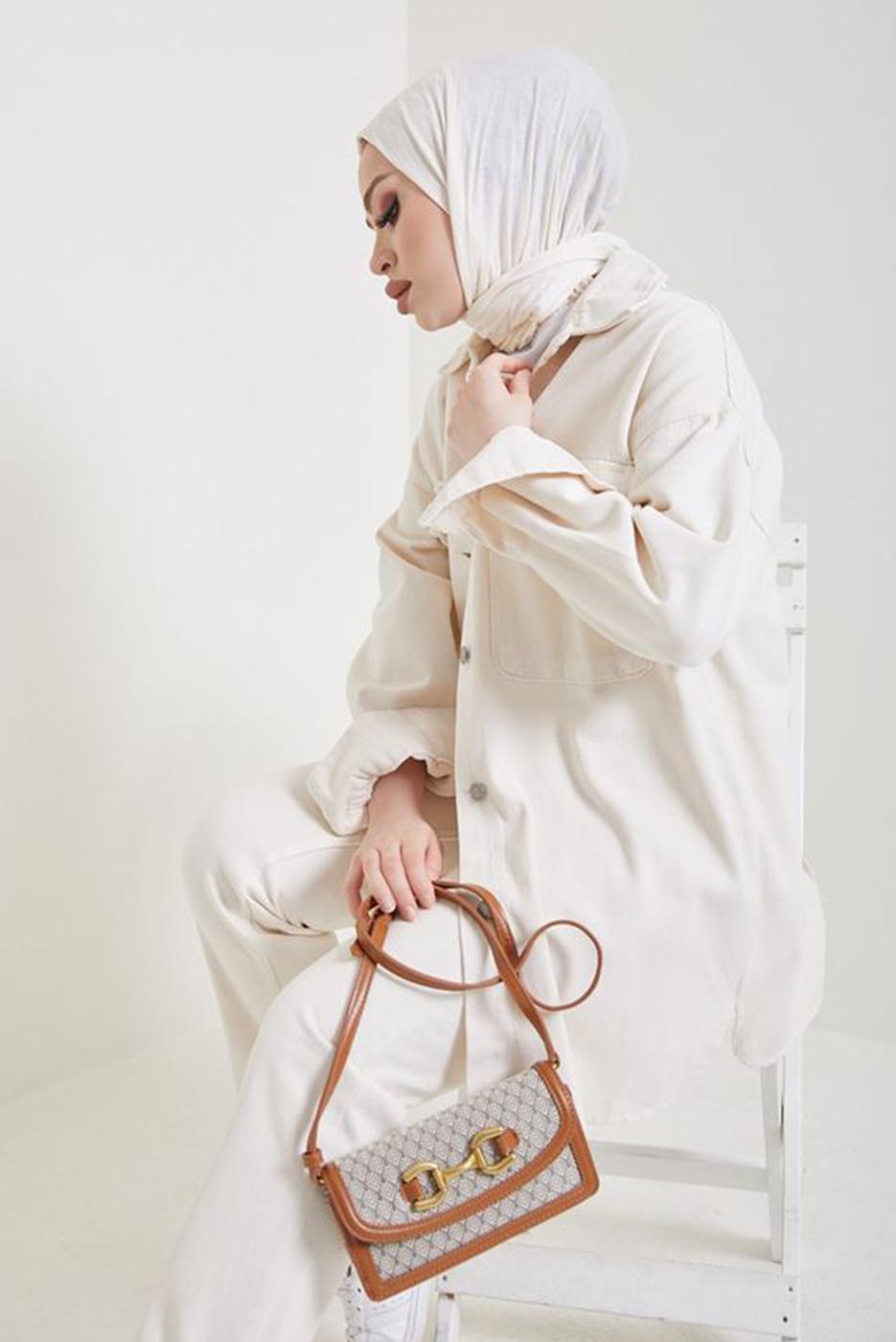 Tesettür giyim KREM CEPLİ KOT CEKET T 5716