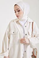 Tesettür giyim KREM CEPLİ KOT CEKET T 5716