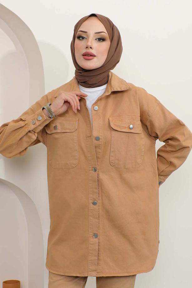 Vêtements hijab BRUN VESTE EN JEAN T 5716 - TRENDTESETTÜR