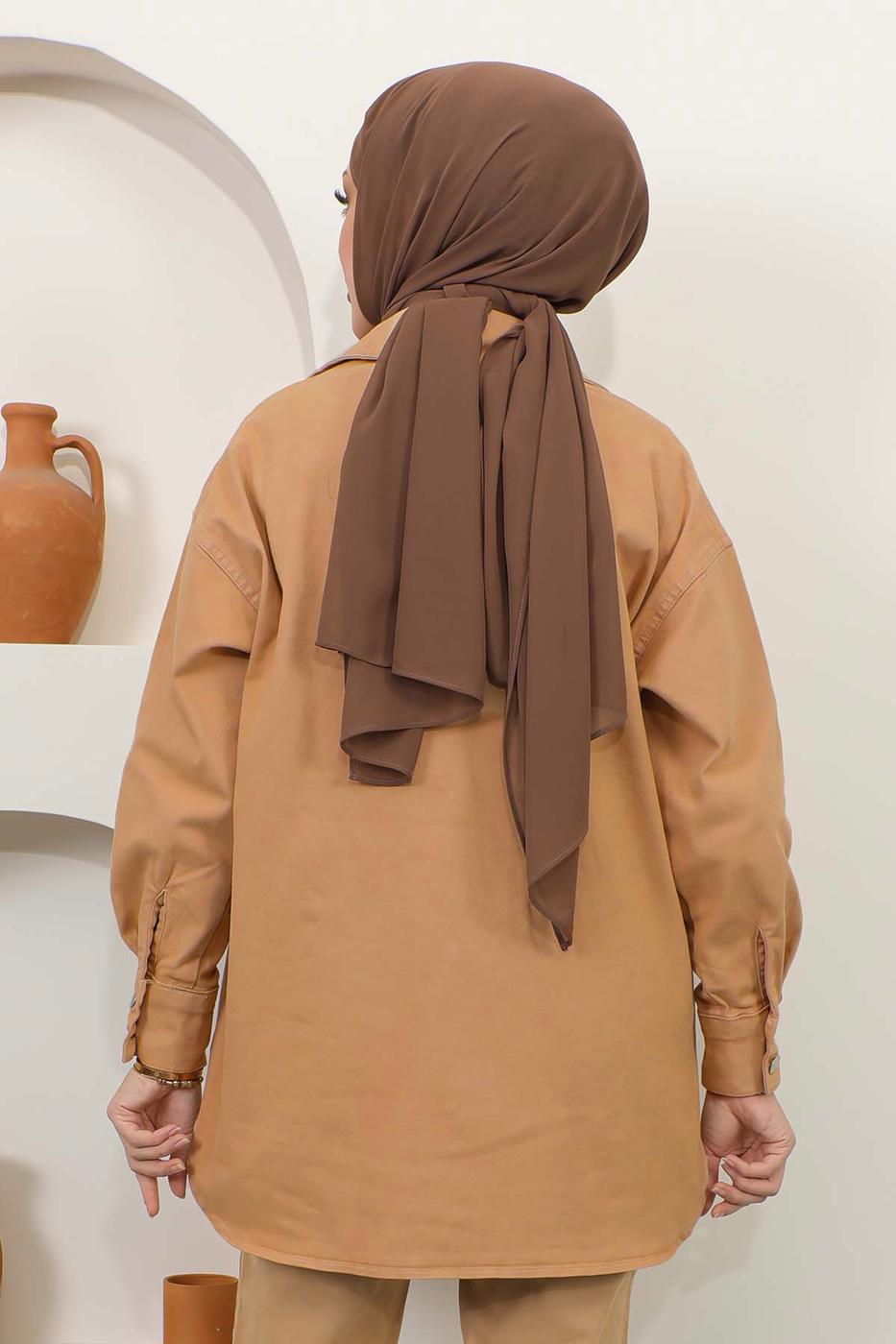 Tesettür giyim KAHVE CEPLİ KOT CEKET T 5716