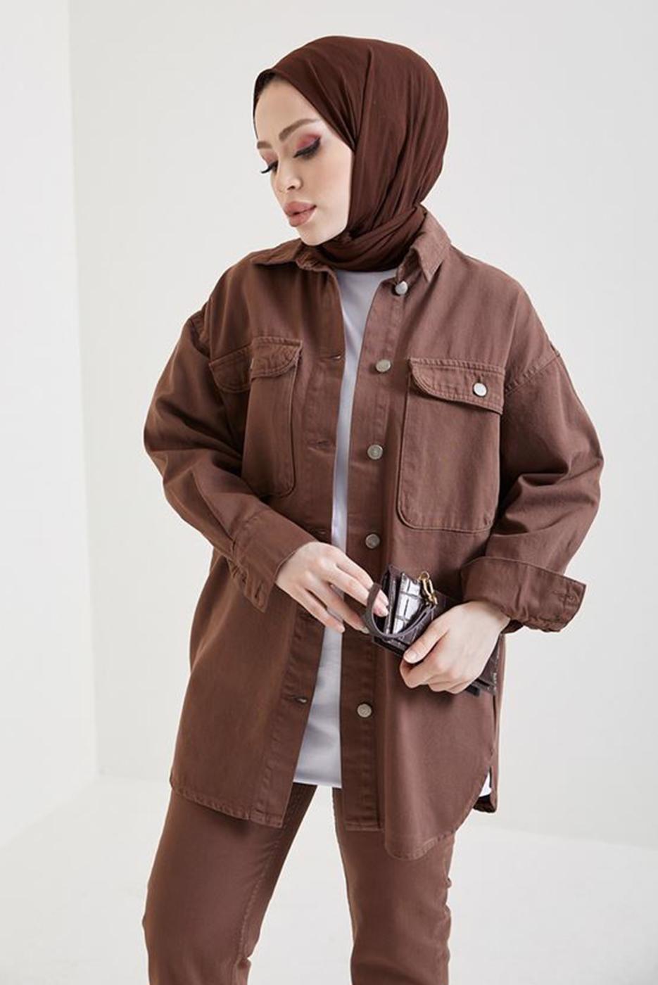 Vêtements hijab BRUN VESTE EN JEAN T 5716