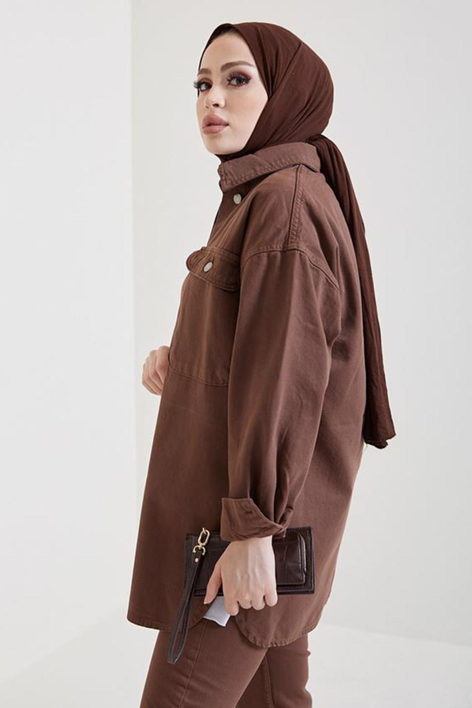 Vêtements hijab BRUN VESTE EN JEAN T 5716