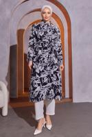 Tesettür giyim SİYAH DESENLİ BÜRÜMCÜK TUNİK T 5993