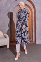 Tesettür giyim SİYAH DESENLİ BÜRÜMCÜK TUNİK T 5993