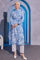 Tesettür giyim MAVİ DESENLİ BÜRÜMCÜK TUNİK T 5993