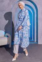Tesettür giyim MAVİ DESENLİ BÜRÜMCÜK TUNİK T 5993