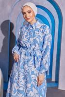 Tesettür giyim MAVİ DESENLİ BÜRÜMCÜK TUNİK T 5993