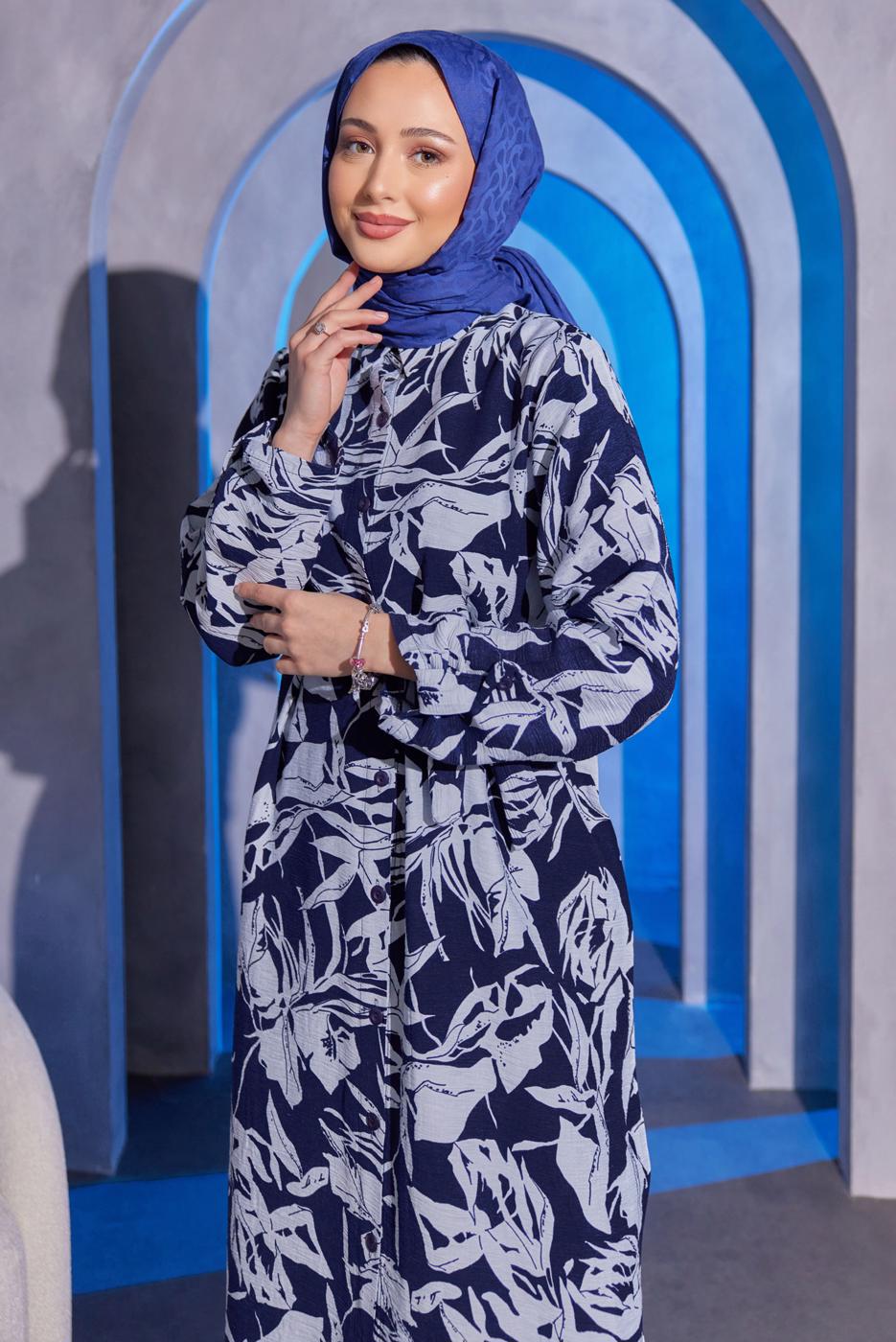 Tesettür giyim LACİVERT DESENLİ BÜRÜMCÜK TUNİK T 5993