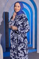 Tesettür giyim LACİVERT DESENLİ BÜRÜMCÜK TUNİK T 5993