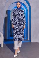 Tesettür giyim LACİVERT DESENLİ BÜRÜMCÜK TUNİK T 5993