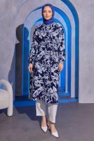 Tesettür giyim LACİVERT DESENLİ BÜRÜMCÜK TUNİK T 5993