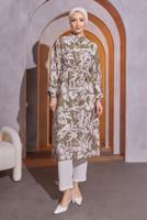 Tesettür giyim VİZON DESENLİ BÜRÜMCÜK TUNİK T 5993