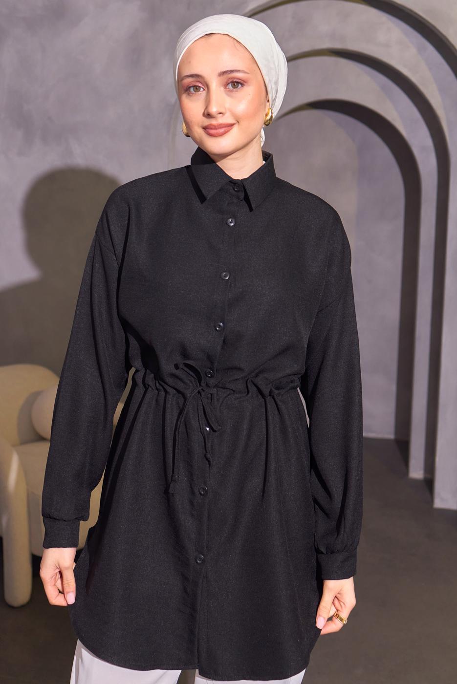 Vêtements hijab NOIR TUNIQUE À LA TAILLE NOUÉE T 6214