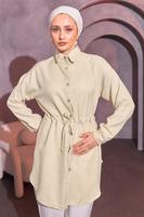 Vêtements hijab BEIGE TUNIQUE À LA TAILLE NOUÉE T 6214