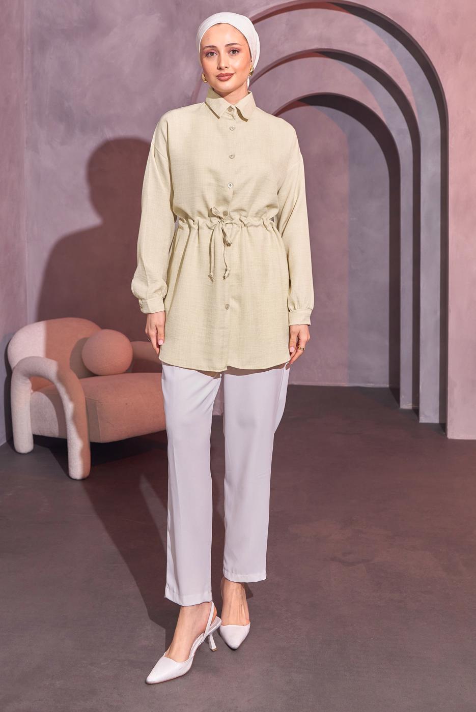 Vêtements hijab BEIGE TUNIQUE À LA TAILLE NOUÉE T 6214