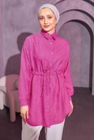Tesettür giyim FUŞYA BELİ BAĞCIKLI TUNİK T 6214