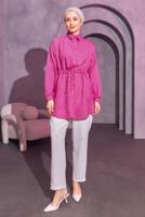 Tesettür giyim FUŞYA BELİ BAĞCIKLI TUNİK T 6214