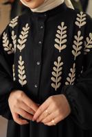 Tesettür giyim SİYAH YAPRAK DESENLİ GÖMLEK TUNİK T 6302