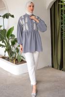 Tesettür giyim GRİ YAPRAK DESENLİ GÖMLEK TUNİK T 6302