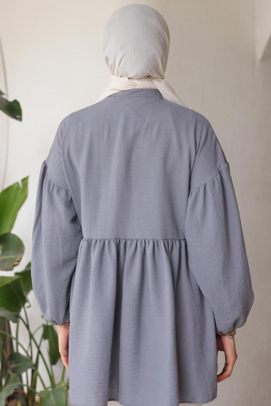 Tesettür giyim GRİ YAPRAK DESENLİ GÖMLEK TUNİK T 6302