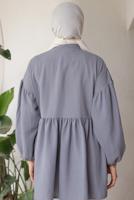 Tesettür giyim GRİ YAPRAK DESENLİ GÖMLEK TUNİK T 6302