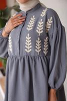 Tesettür giyim GRİ YAPRAK DESENLİ GÖMLEK TUNİK T 6302
