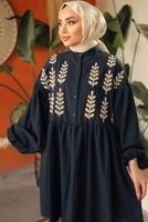Tesettür giyim LACİVERT YAPRAK DESENLİ GÖMLEK TUNİK T 6302