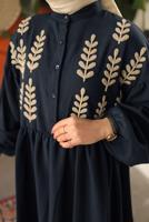 Tesettür giyim LACİVERT YAPRAK DESENLİ GÖMLEK TUNİK T 6302