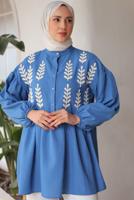 Tesettür giyim LACİVERT YAPRAK DESENLİ GÖMLEK TUNİK T 6302
