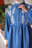 Tesettür giyim LACİVERT YAPRAK DESENLİ GÖMLEK TUNİK T 6302