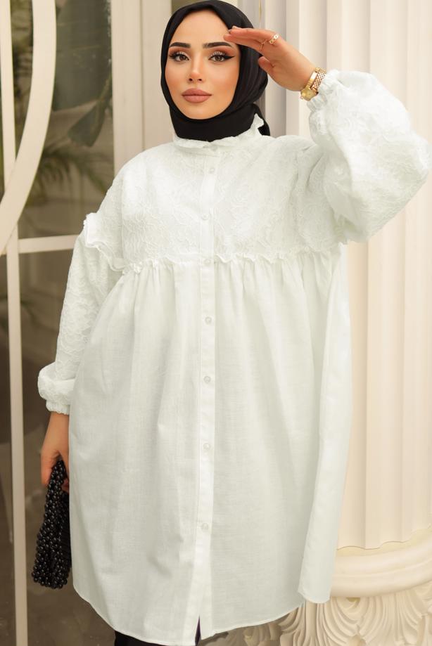 LACE DETAIL SHIRT TUNIC T 6402 | TRENDTESETTÜR