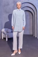 Tesettür giyim MAVİ ÇİZGİLİ GÖMLEK TUNİK T 6414