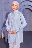 Tesettür giyim MAVİ ÇİZGİLİ GÖMLEK TUNİK T 6414