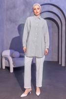 Tesettür giyim GRİ ÇİZGİLİ GÖMLEK TUNİK T 6414