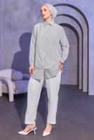 Tesettür giyim GRİ ÇİZGİLİ GÖMLEK TUNİK T 6414