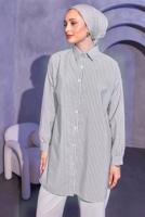 Tesettür giyim GRİ ÇİZGİLİ GÖMLEK TUNİK T 6414