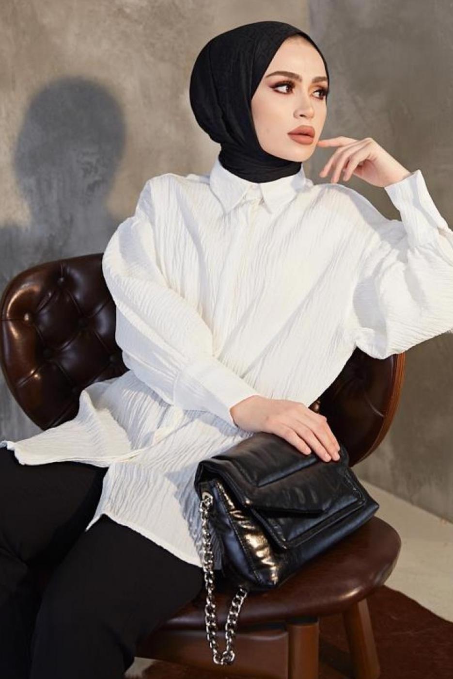 Tesettür giyim BEYAZ GÖMLEK TUNİK T 64416