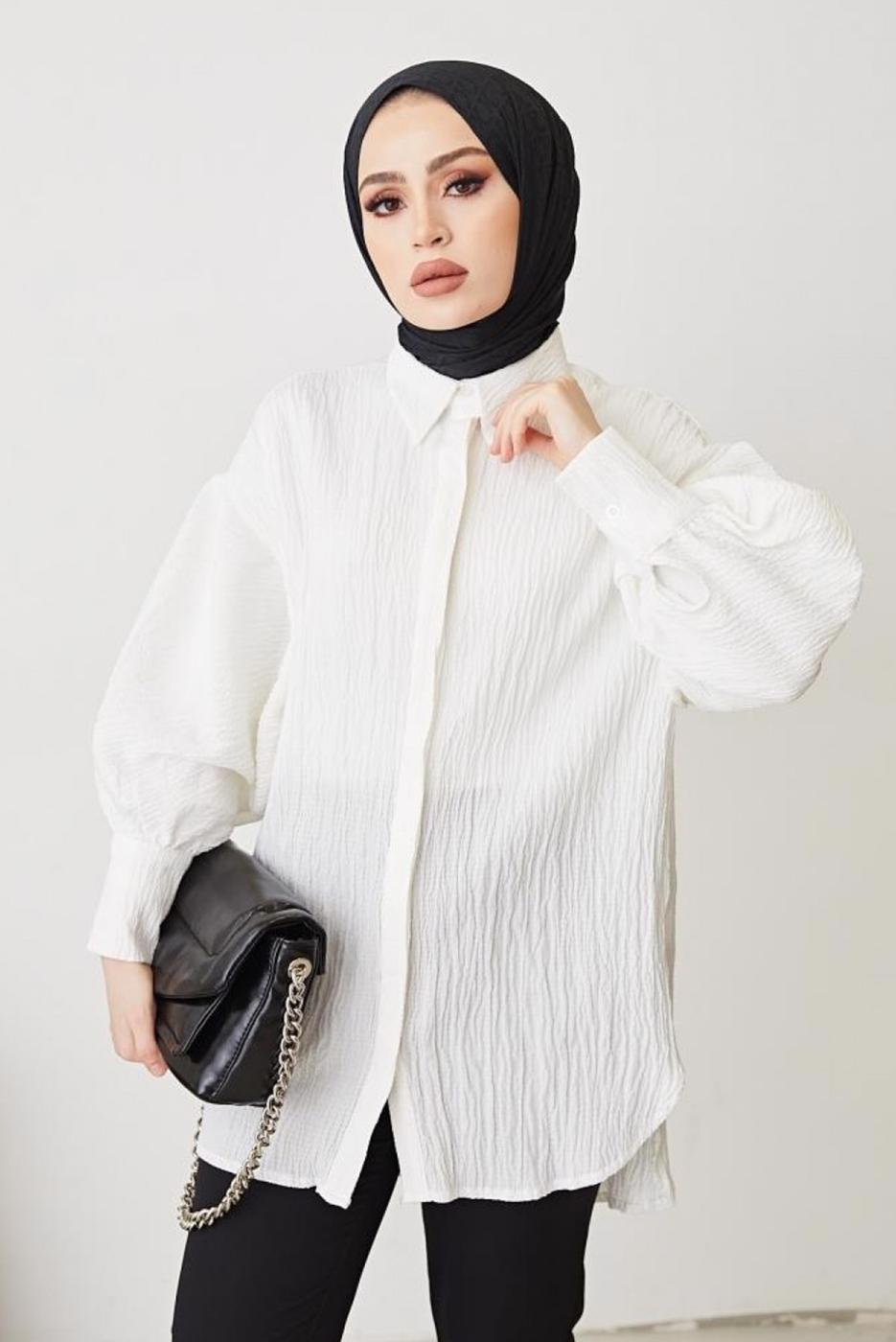 Tesettür giyim BEYAZ GÖMLEK TUNİK T 64416